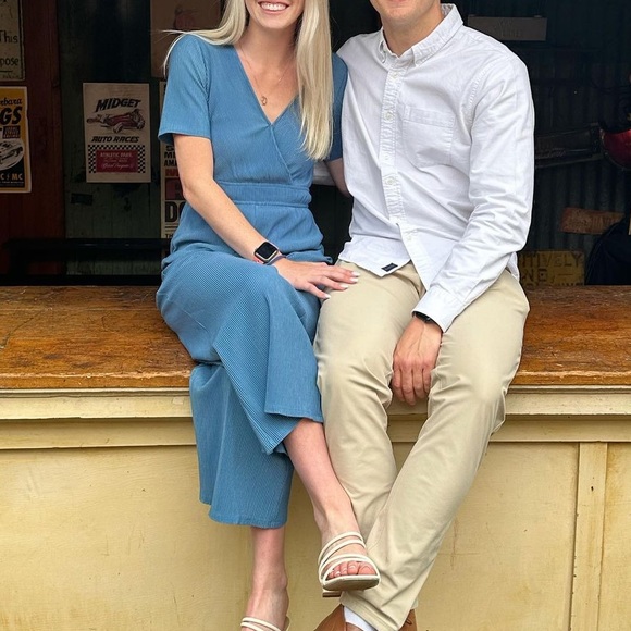 ASTR Wrap Front Wide Leg Jumpsuit in Steel Blue - Picture 6 of 6